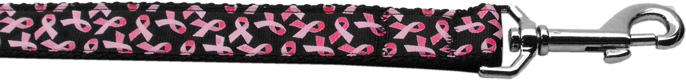Pink Ribbons on Black 1 inch wide 4ft long Leash